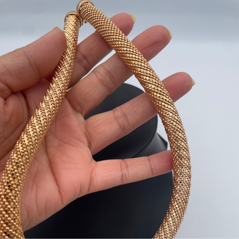 Milor Italy Bronze Chunky Collar Necklace Set 18” Textured Mesh & Braided Tube - Picture 6 of 7